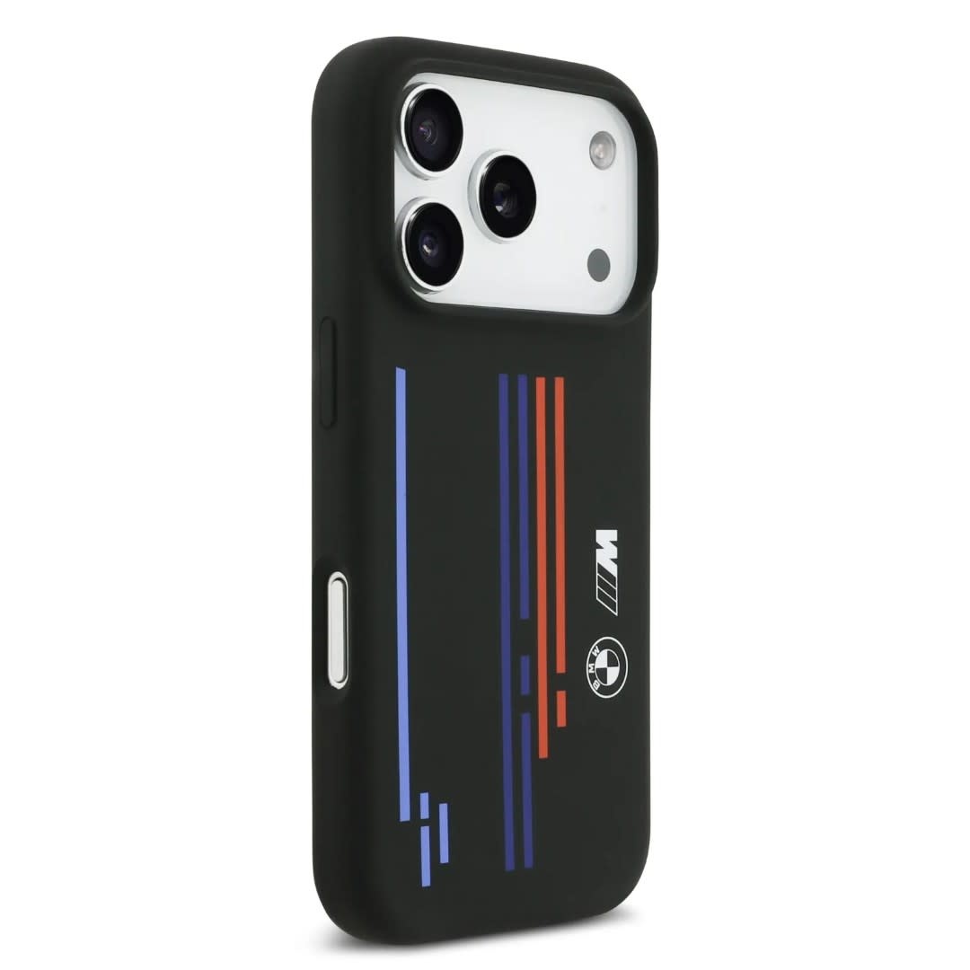 BMW iPhone 17 Pro Max hoesje - MagSafe - Liquid Silicone Case With Printed Multi-Tricolor - Zwart - detail 4