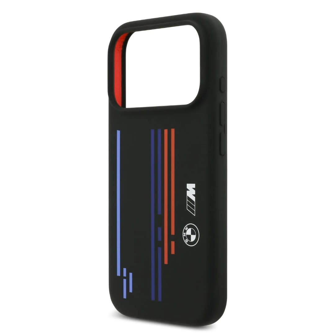 BMW iPhone 17 Pro Max hoesje - MagSafe - Liquid Silicone Case With Printed Multi-Tricolor - Zwart - detail 5