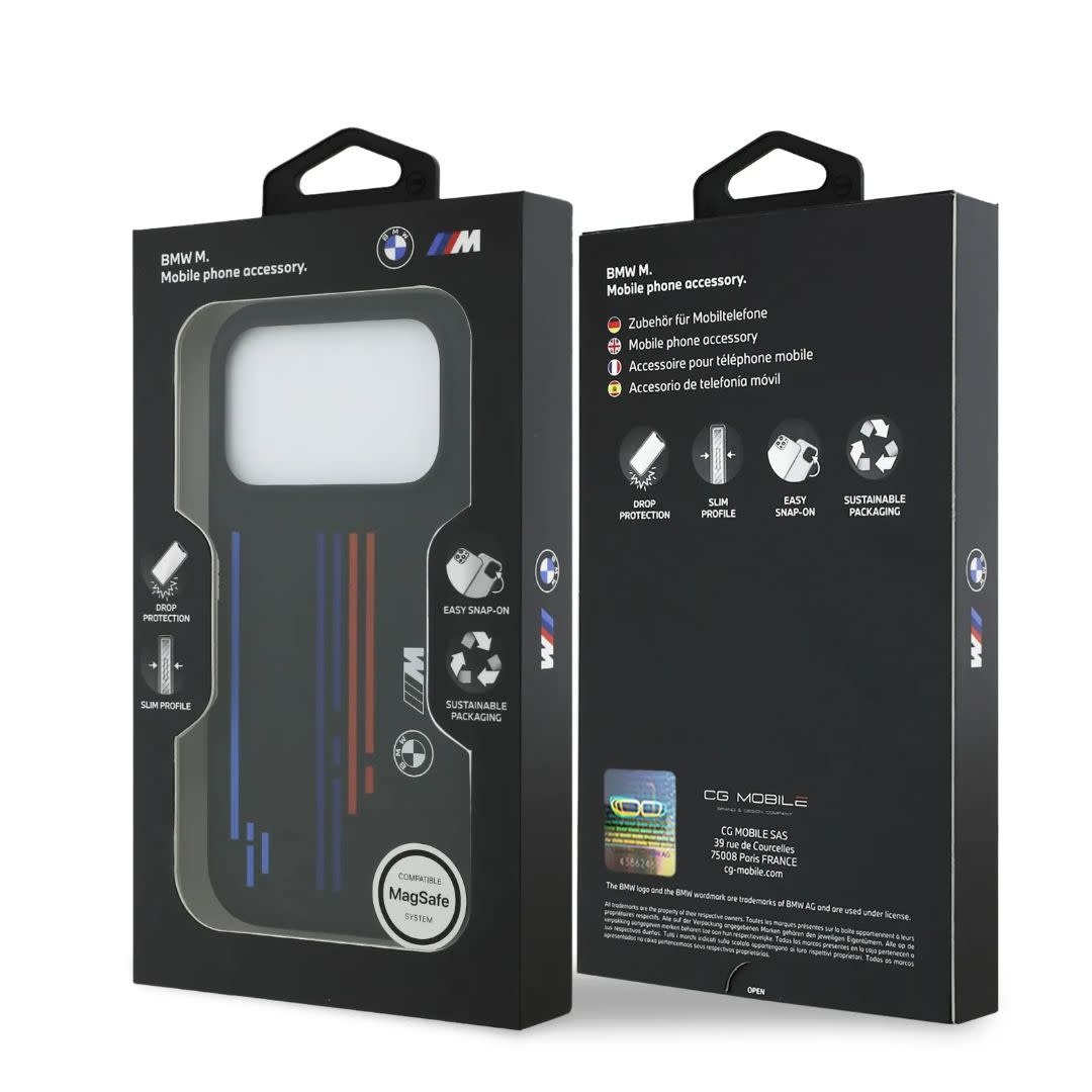 BMW iPhone 17 Pro Max hoesje - MagSafe - Liquid Silicone Case With Printed Multi-Tricolor - Zwart - detail 7