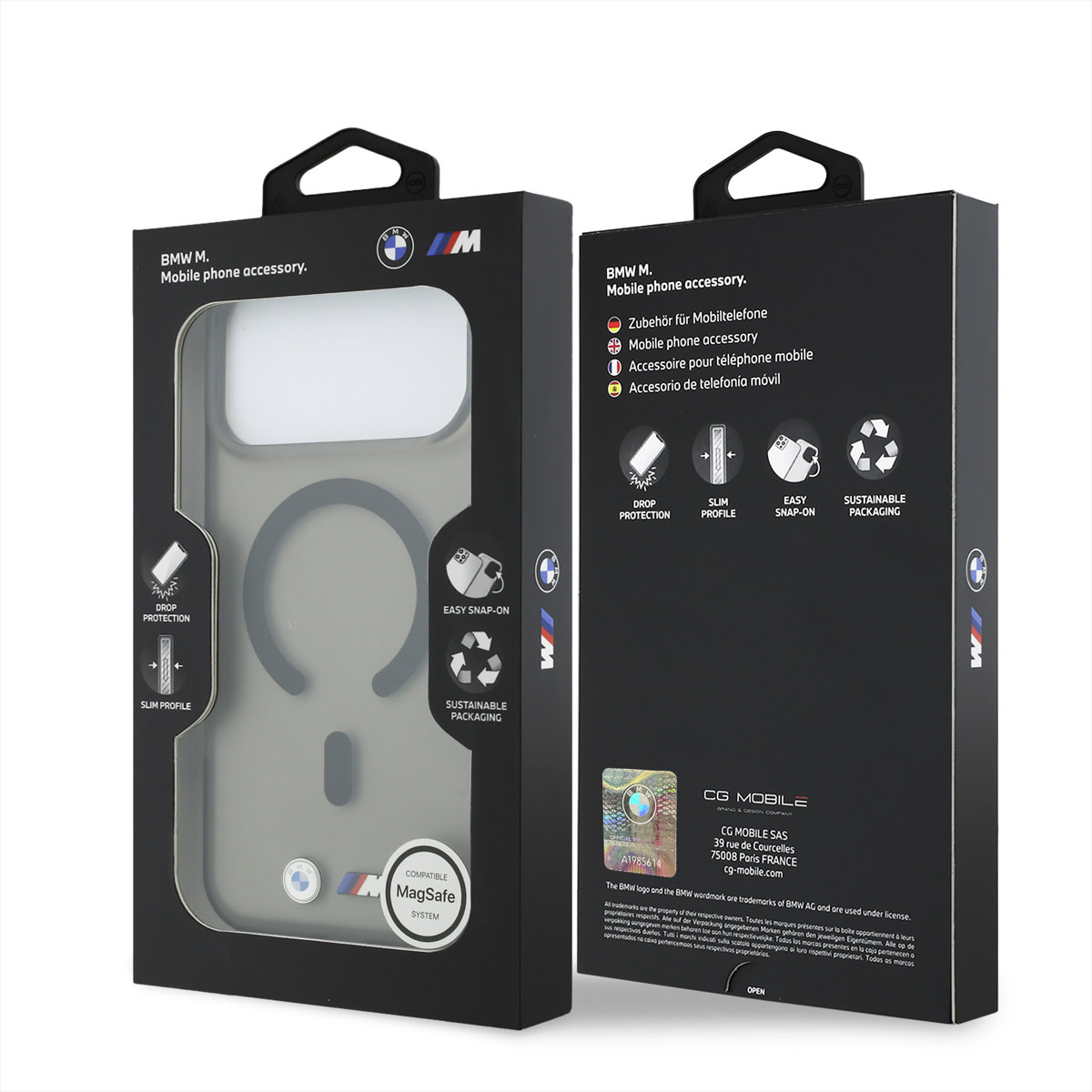 BMW iPhone 18 Pro / iPhone 17 Pro hoesje MagSafe - IML - frosted finish - hard shell - metal logos Zwart - detail 7