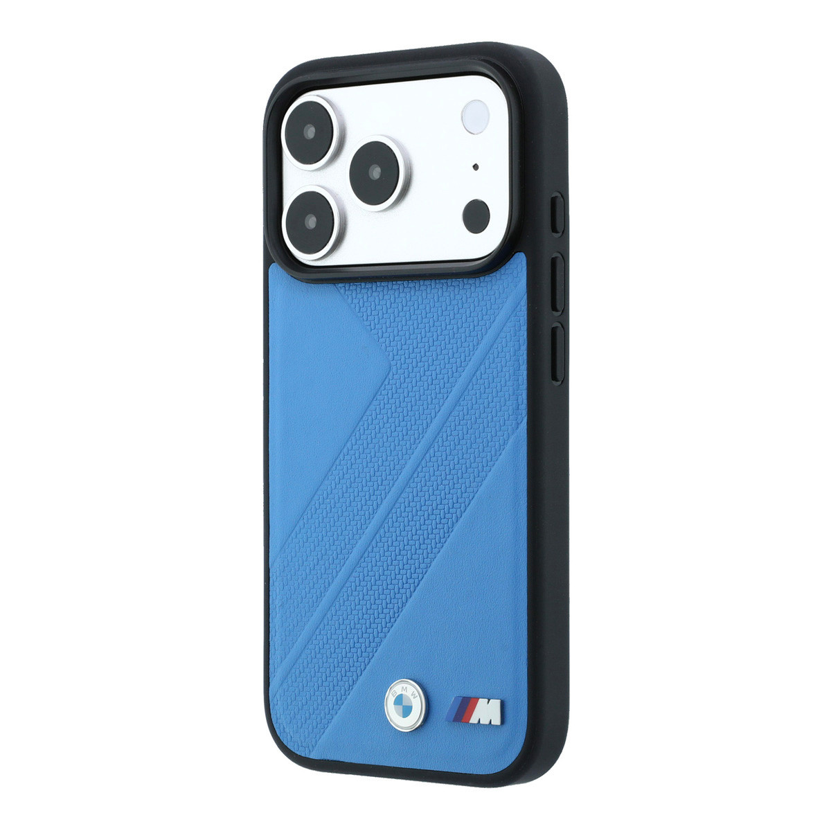 BMW iPhone 18 Pro / iPhone 17 Pro hoesje MagSafe - PU - textured tyre-track pattern - hard shell - metal logos Lichtblauw - detail 4