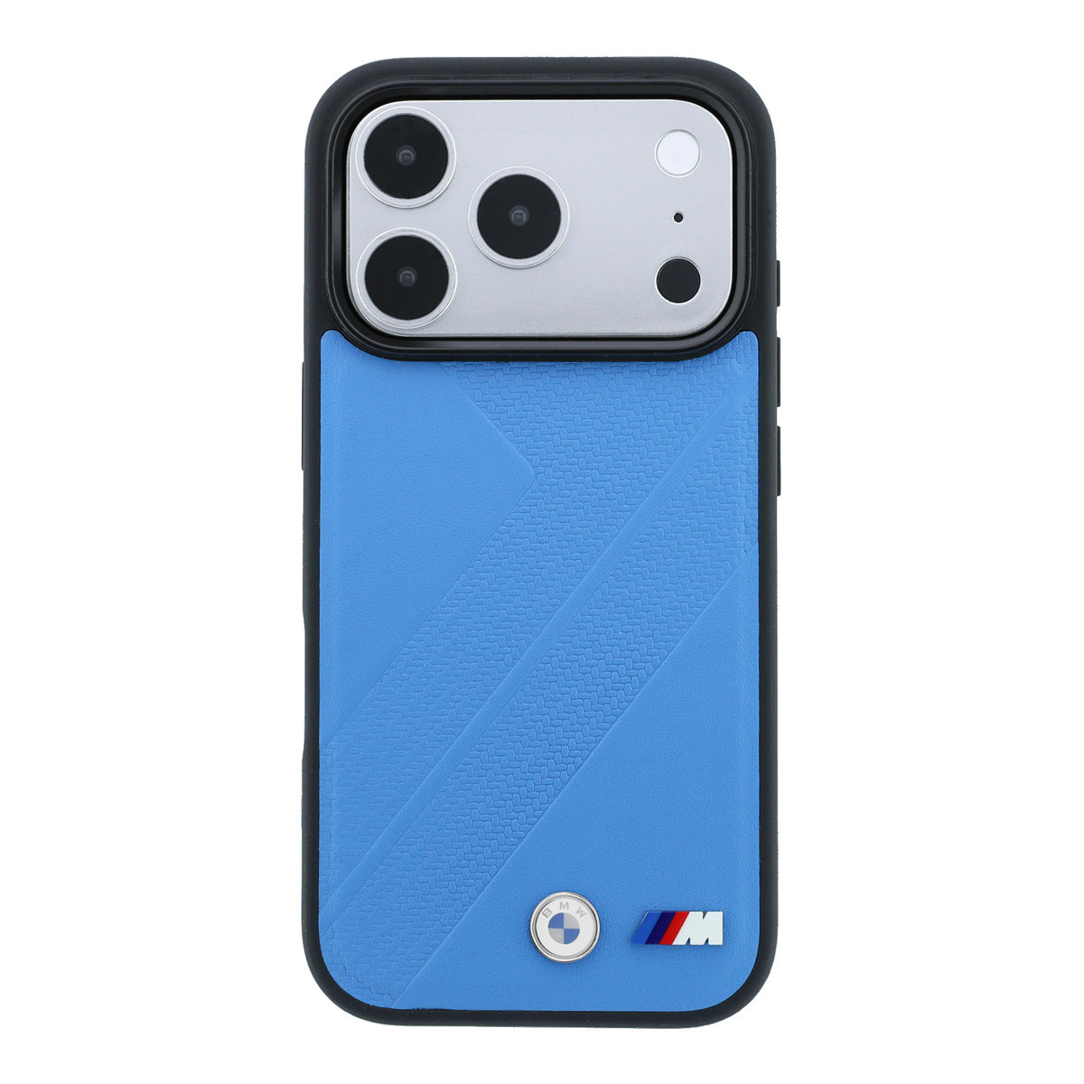 BMW iPhone 18 Pro / iPhone 17 Pro hoesje MagSafe - PU - textured tyre-track pattern - hard shell - metal logos Lichtblauw - detail 3