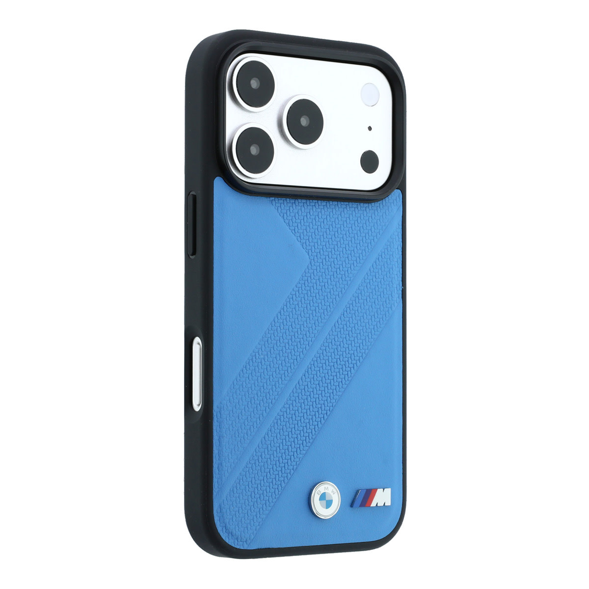 BMW iPhone 18 Pro / iPhone 17 Pro hoesje MagSafe - PU - textured tyre-track pattern - hard shell - metal logos Lichtblauw - detail 2