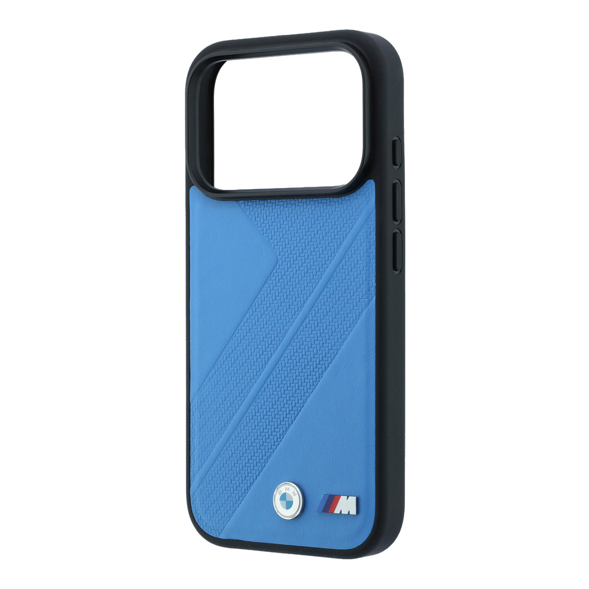 BMW iPhone 18 Pro / iPhone 17 Pro hoesje MagSafe - PU - textured tyre-track pattern - hard shell - metal logos Lichtblauw - detail 6