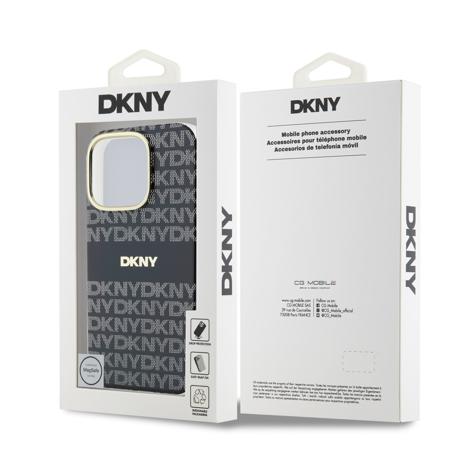 DKNY iPhone 16 Pro hoesje PC/TPU Repeat Pattern Tonal Stripe Magsafe - Zwart - detail 6
