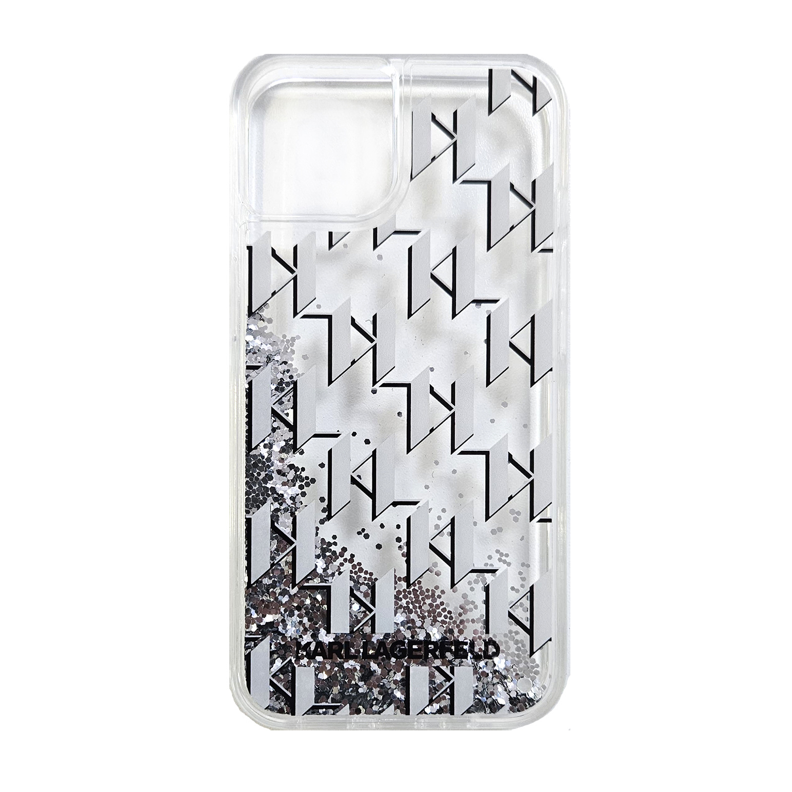 Karl Lagerfeld iPhone 15 Pro hoesje Liquid glitter - monogram gradient - Wit - productfoto