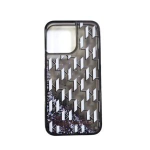 Karl Lagerfeld iPhone 15 hoesje Liquid glitter - monogram gradient - Zwart - productfoto