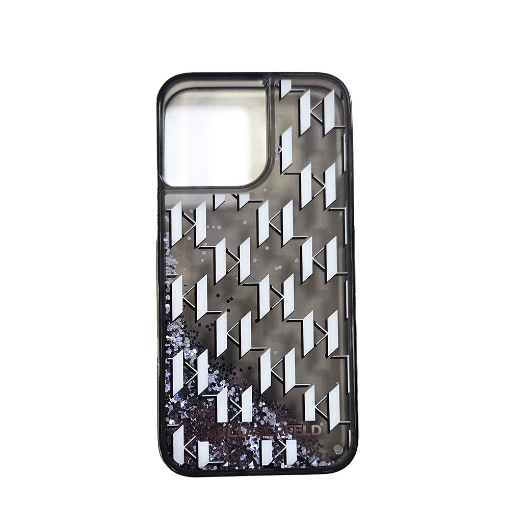 Karl Lagerfeld iPhone 15 hoesje Liquid glitter - monogram gradient - Zwart - productfoto
