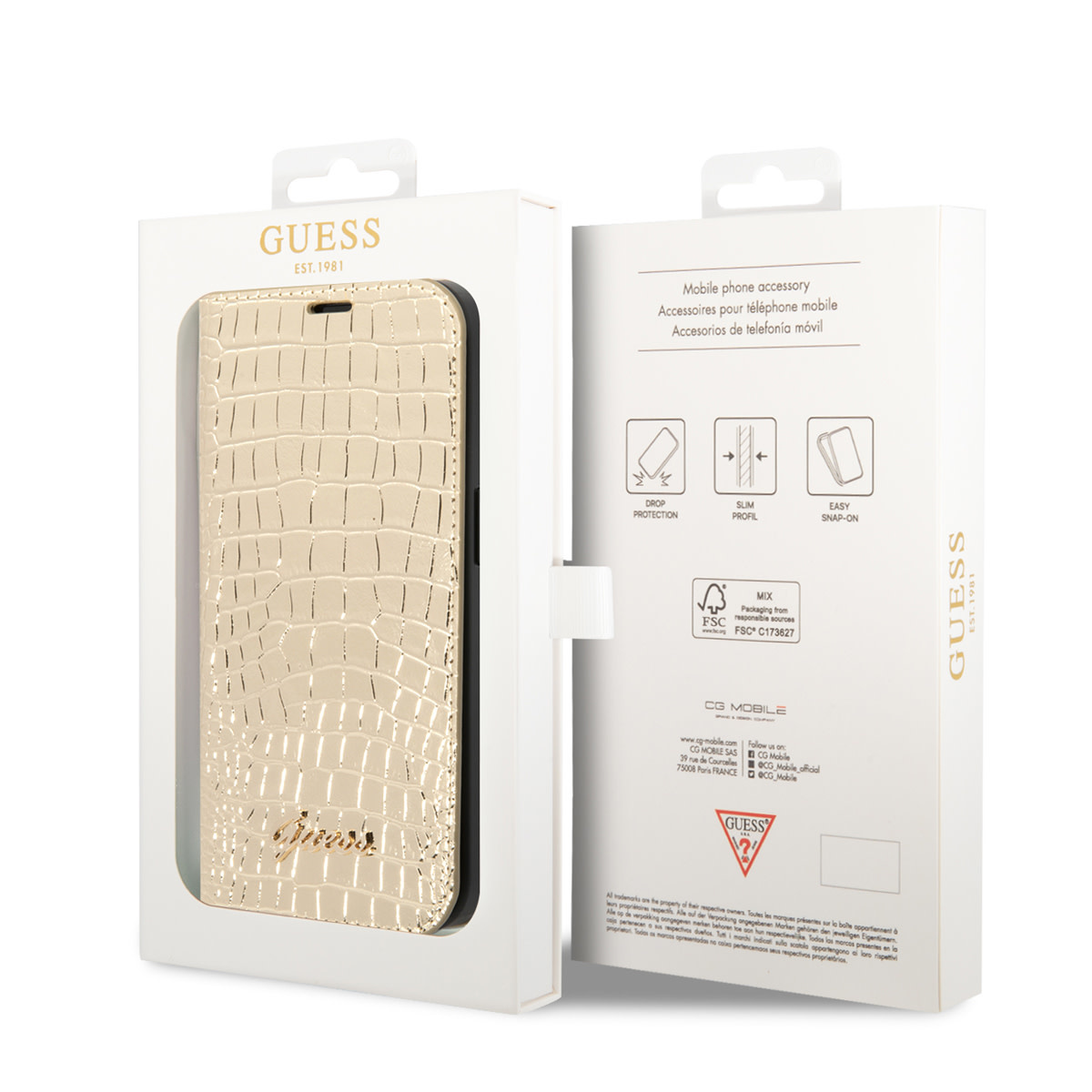 GUESS iPhone 14 Plus Book Case hoesje - Croco - 3 pasjes - Goud - detail 5