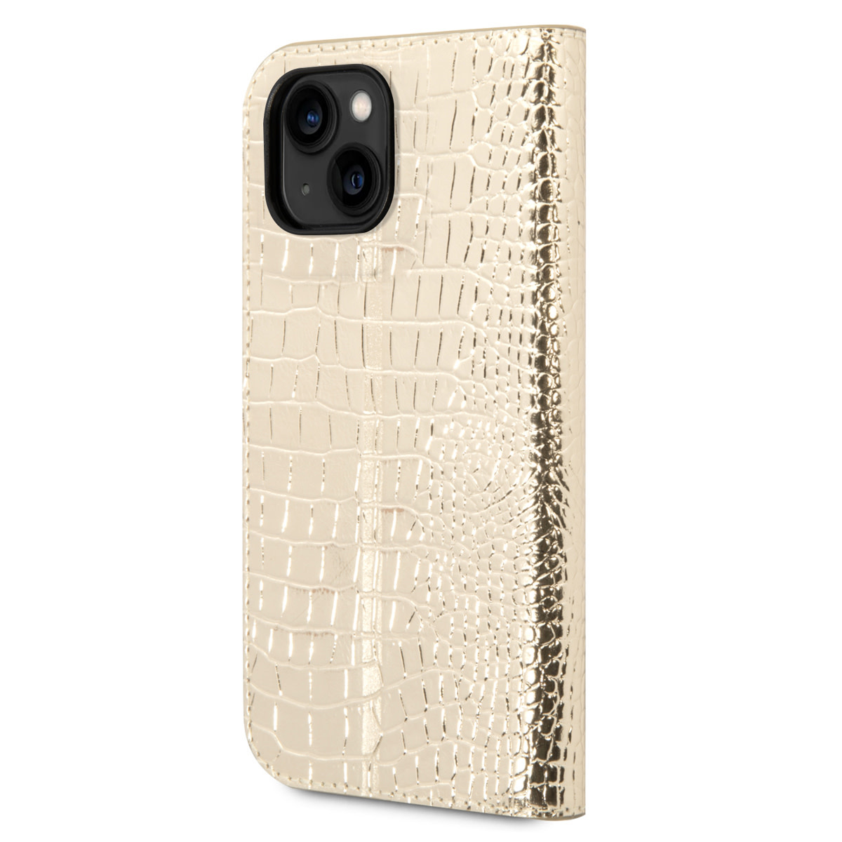 GUESS iPhone 14 Plus Book Case hoesje - Croco - 3 pasjes - Goud - detail 1