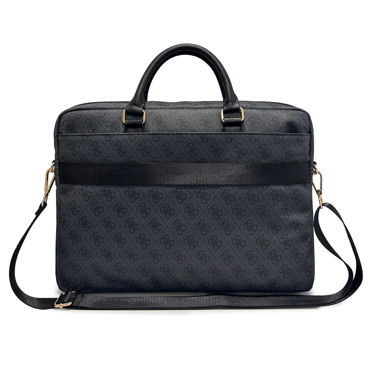 GUESS laptoptas 4G - PU - round 4G logo - classic logo - stripe pattern - 16 inch Zwart - detail 4