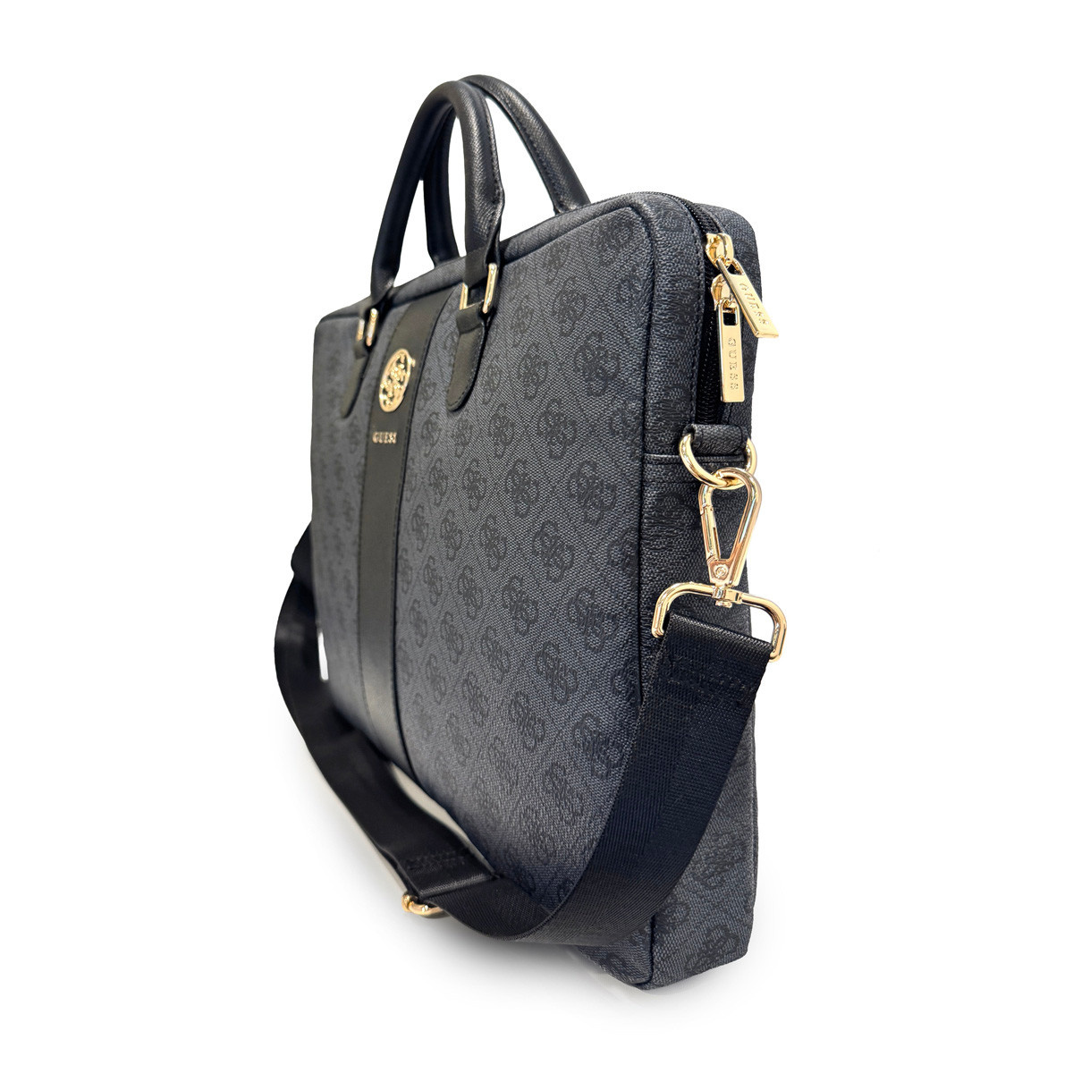 GUESS laptoptas 4G - PU - round 4G logo - classic logo - stripe pattern - 16 inch Zwart - detail 2