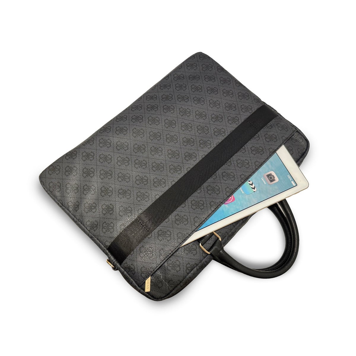 GUESS laptoptas 4G - PU - round 4G logo - classic logo - stripe pattern - 16 inch Zwart - detail 5