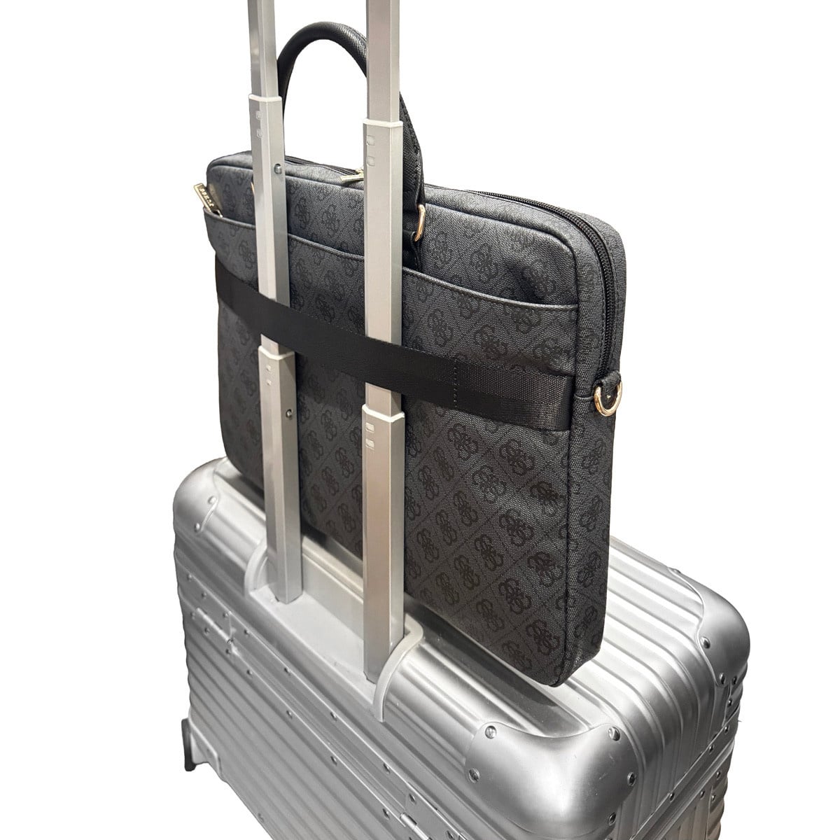 GUESS laptoptas 4G - PU - round 4G logo - classic logo - stripe pattern - 16 inch Zwart - detail 3