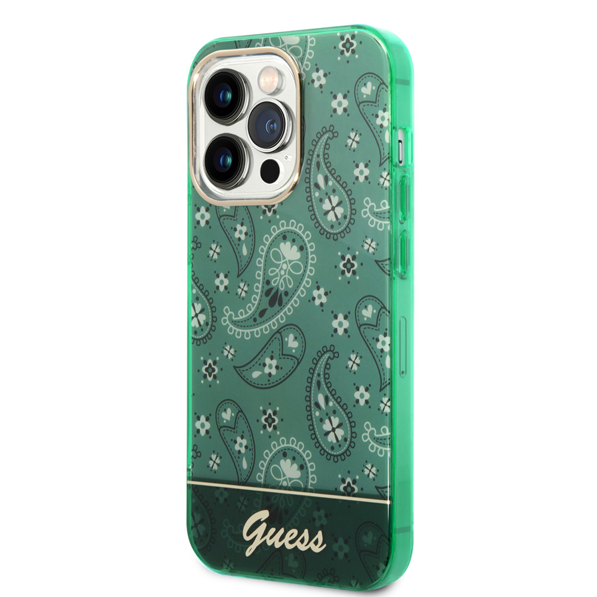 GUESS iPhone 14 Pro hoesje - Paisley Collectie - Groen - detail 1