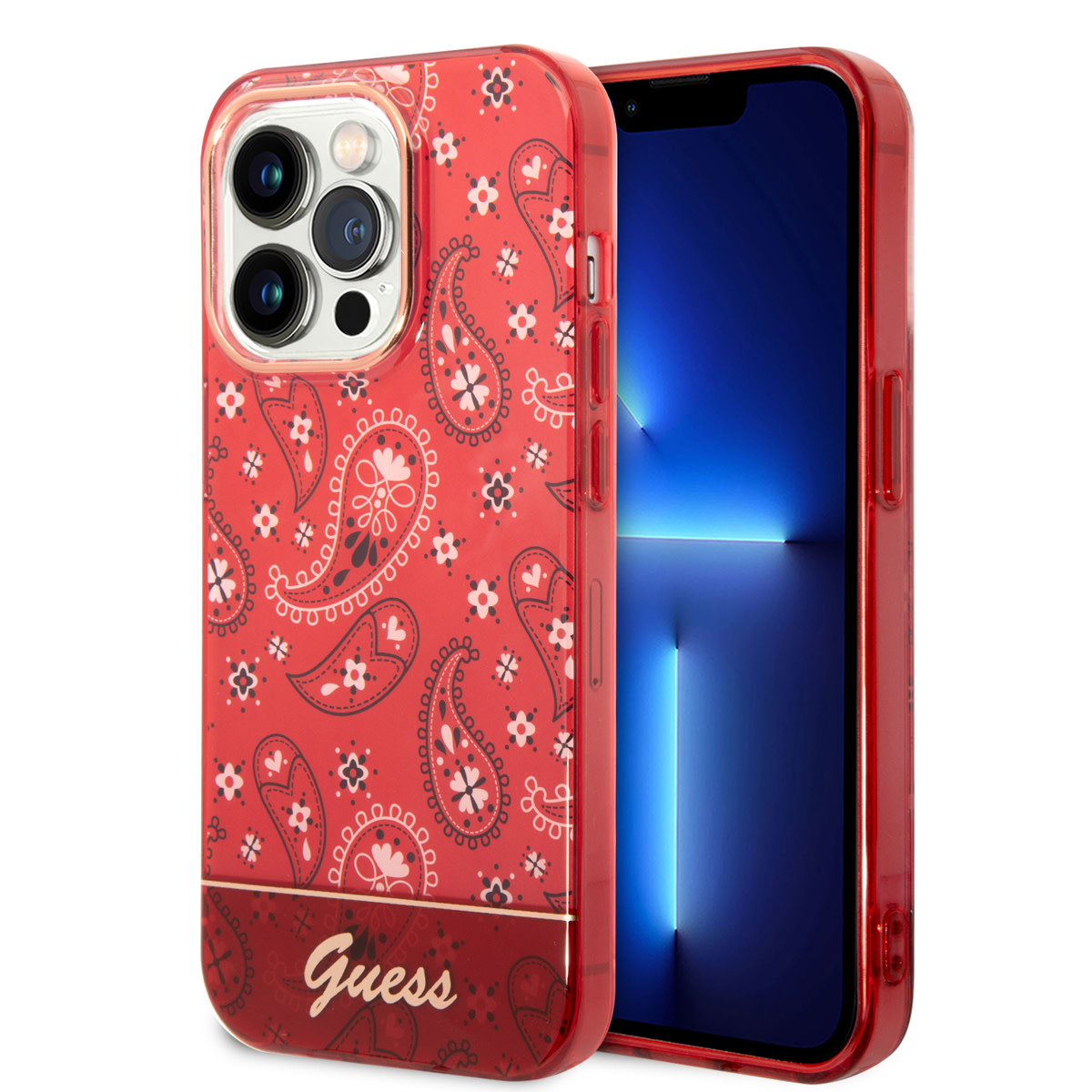 GUESS iPhone 14 Pro hoesje - Paisley Collectie - Rood - productfoto