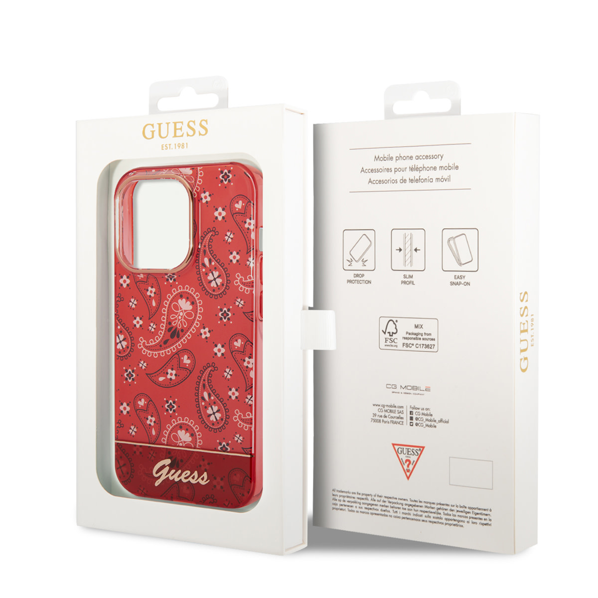 GUESS iPhone 14 Pro hoesje - Paisley Collectie - Rood - detail 6