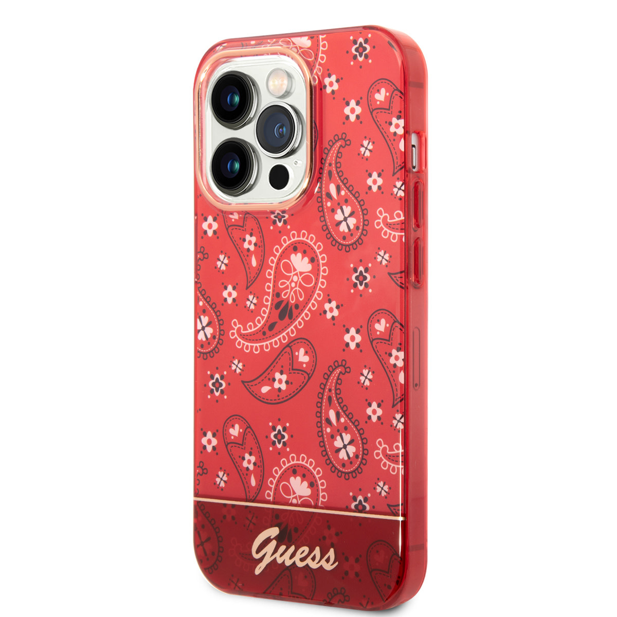 GUESS iPhone 14 Pro hoesje - Paisley Collectie - Rood - detail 1