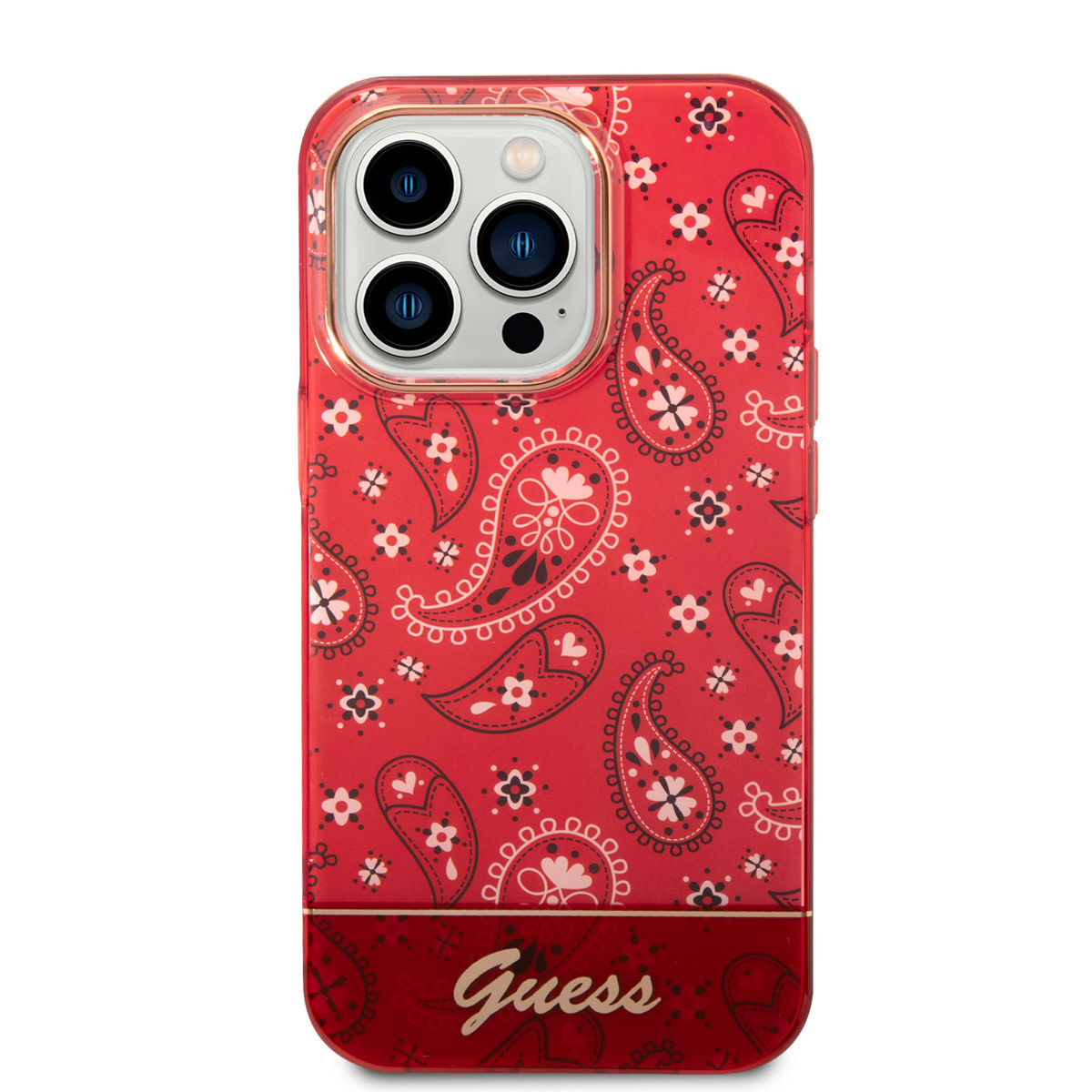 GUESS iPhone 14 Pro hoesje - Paisley Collectie - Rood - detail 2