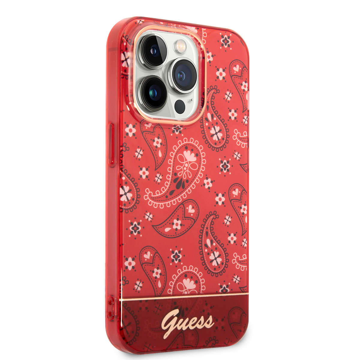 GUESS iPhone 14 Pro hoesje - Paisley Collectie - Rood - detail 3