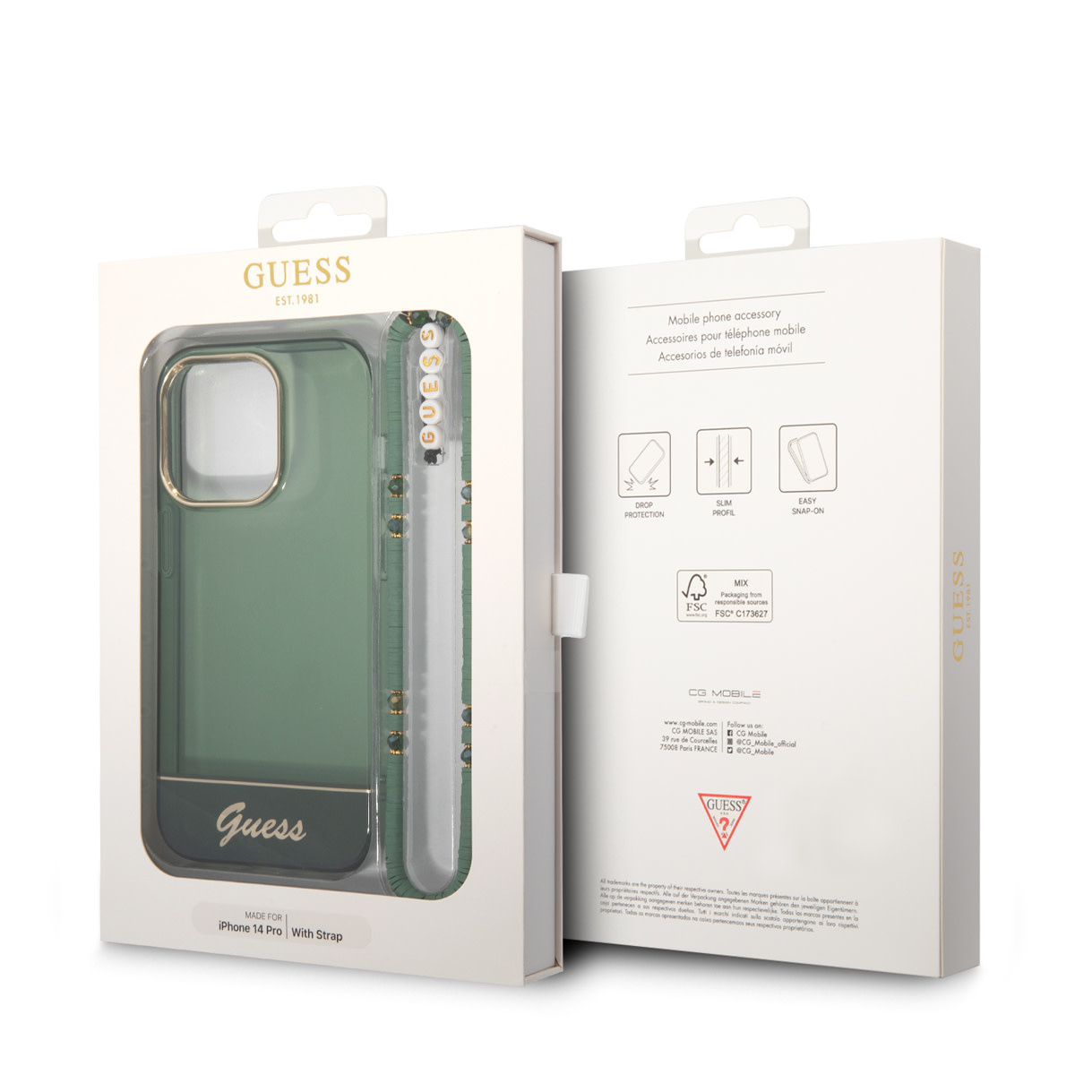GUESS iPhone 14 Pro hoesje - Doorzichtig - met koord - Groen - detail 5