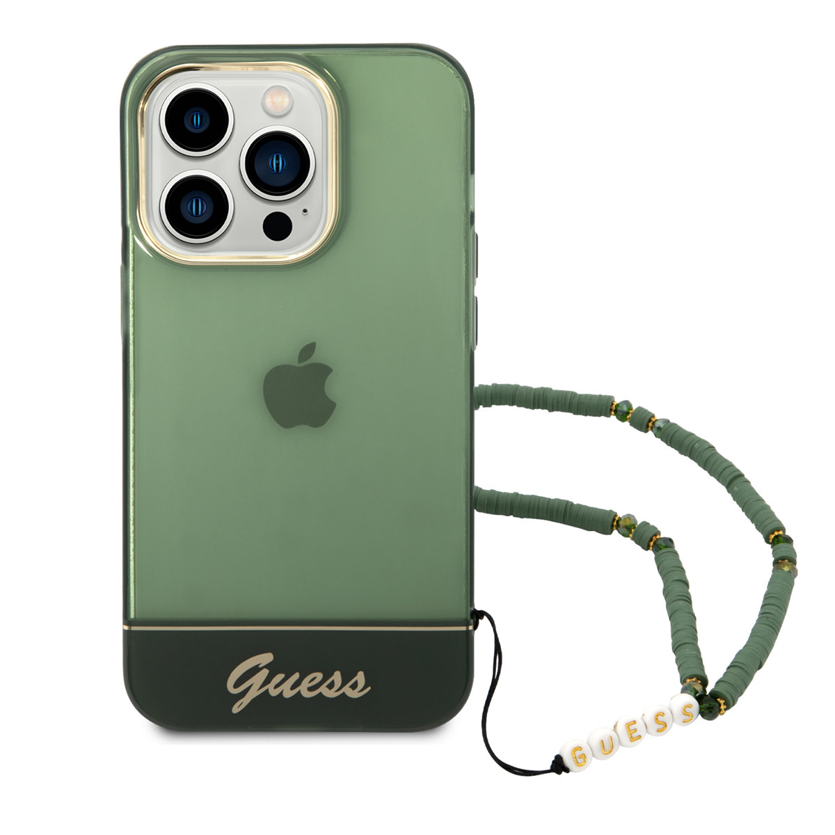 GUESS iPhone 14 Pro hoesje - Doorzichtig - met koord - Groen - detail 1