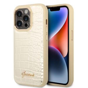 GUESS iPhone 14 Pro hoesje - Croco - Metal Buttons & Camera - Goud - productfoto