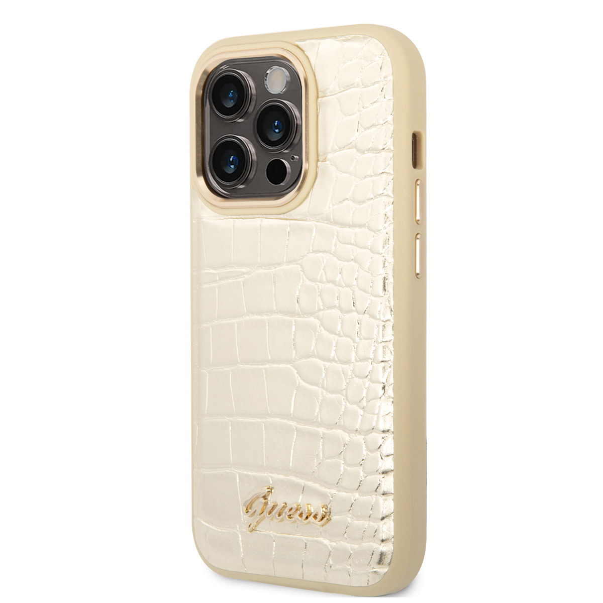 GUESS iPhone 14 Pro hoesje - Croco - Metal Buttons & Camera - Goud - detail 1
