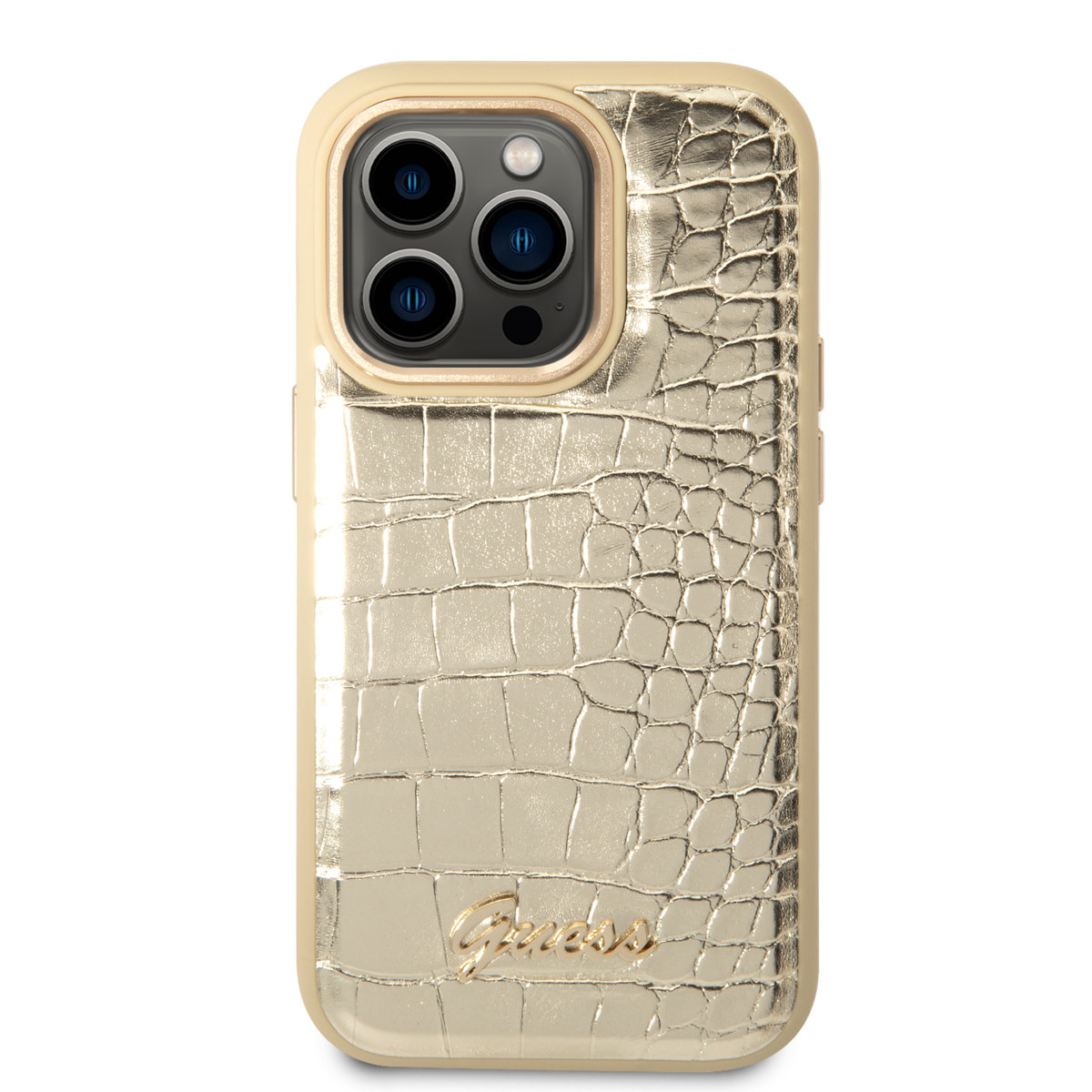 GUESS iPhone 14 Pro hoesje - Croco - Metal Buttons & Camera - Goud - detail 2