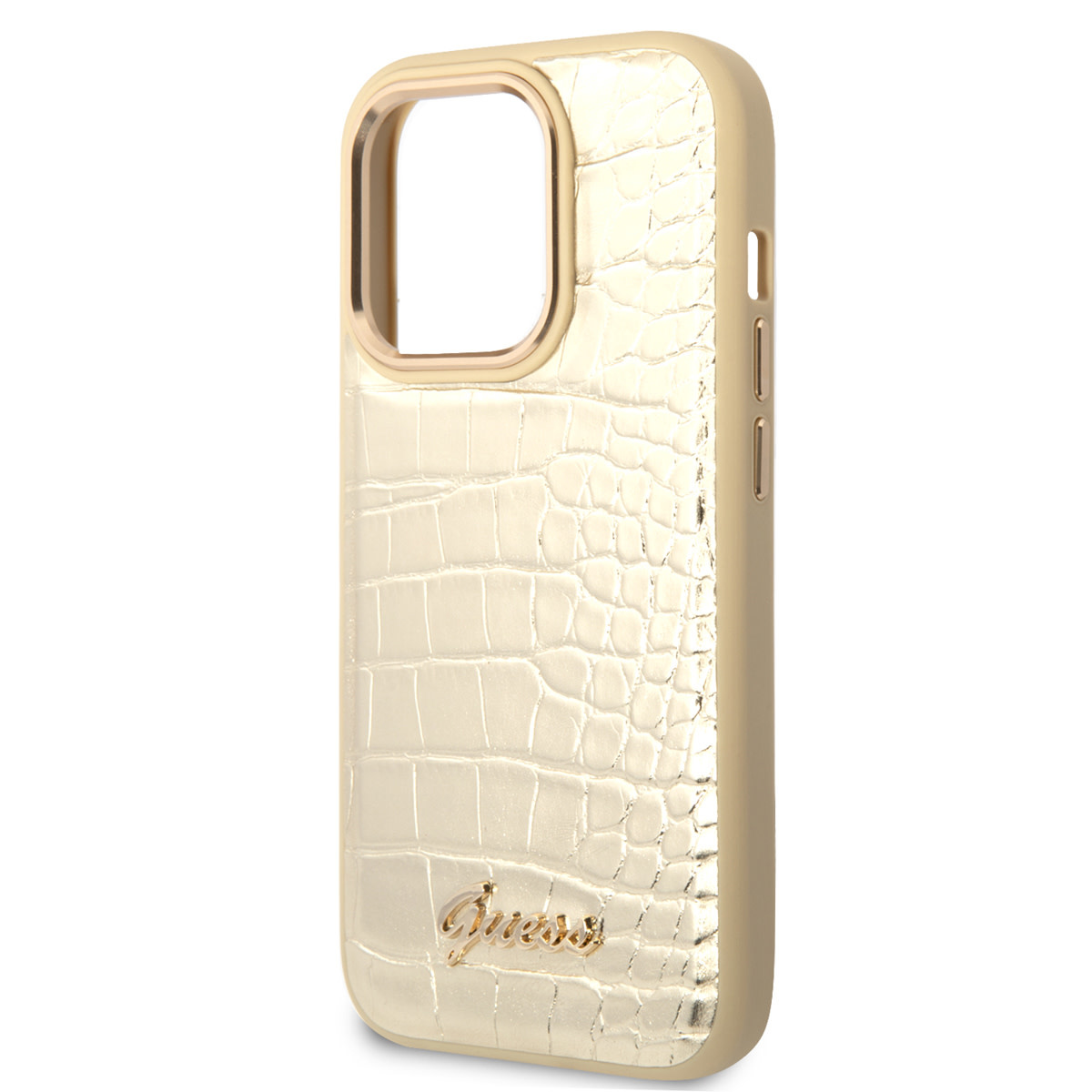 GUESS iPhone 14 Pro hoesje - Croco - Metal Buttons & Camera - Goud - detail 4