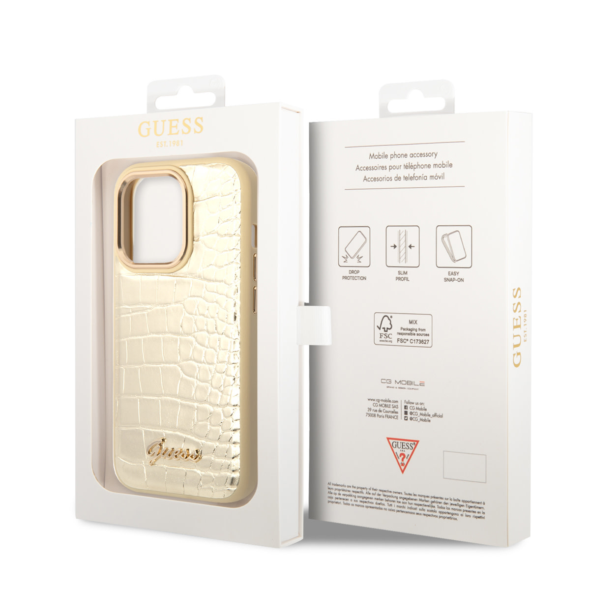 GUESS iPhone 14 Pro hoesje - Croco - Metal Buttons & Camera - Goud - detail 6