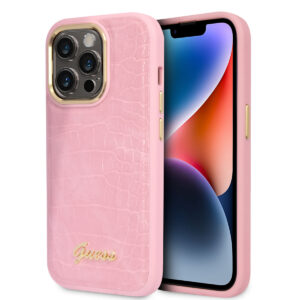 GUESS iPhone 14 Pro hoesje - Croco - Metal Buttons & Camera - Roze - productfoto