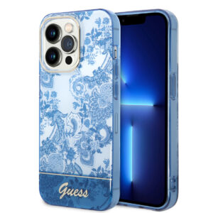 GUESS iPhone 14 Pro hoesje - Porselein Collectie - Blauw - productfoto