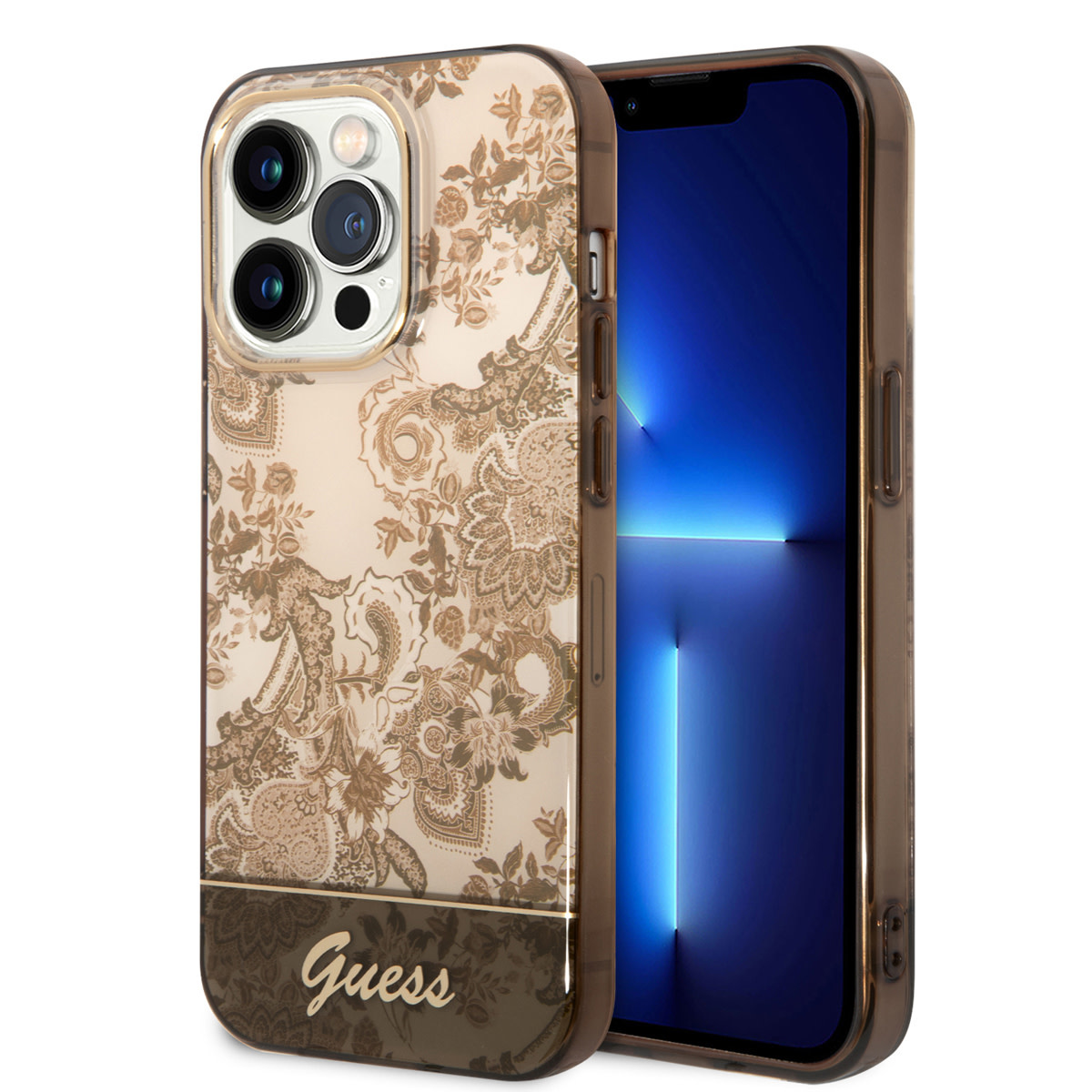 GUESS iPhone 14 Pro hoesje - Porselein Collectie - Bruin - productfoto