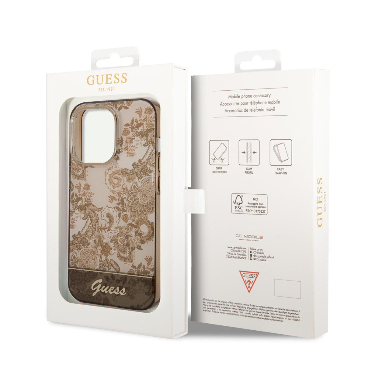 GUESS iPhone 14 Pro hoesje - Porselein Collectie - Bruin - detail 6