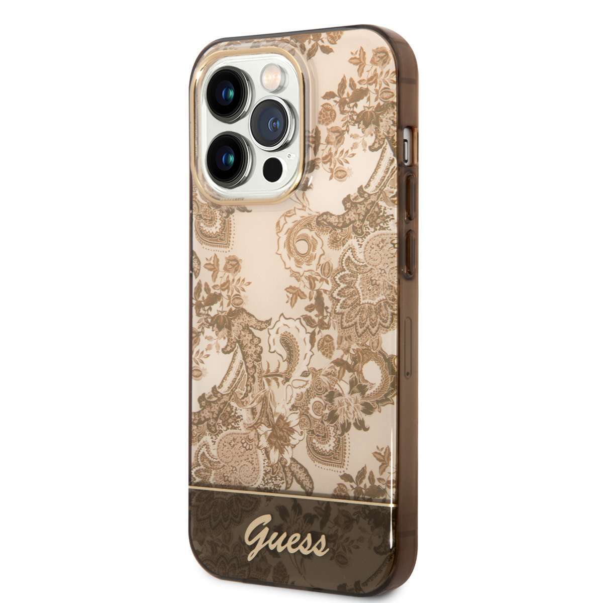 GUESS iPhone 14 Pro hoesje - Porselein Collectie - Bruin - detail 1