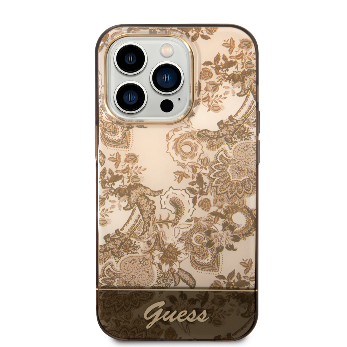 GUESS iPhone 14 Pro hoesje - Porselein Collectie - Bruin - detail 2