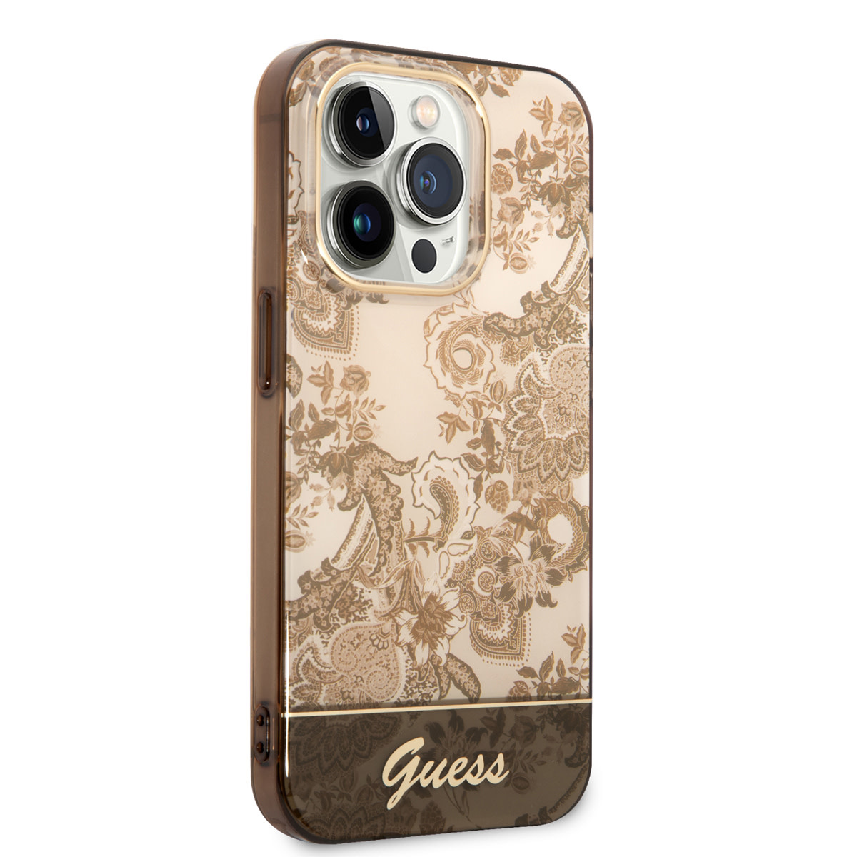 GUESS iPhone 14 Pro hoesje - Porselein Collectie - Bruin - detail 3