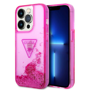 GUESS iPhone 14 Pro hoesje - Liquid Glitter - Doorzichtig - Fuchsia - productfoto