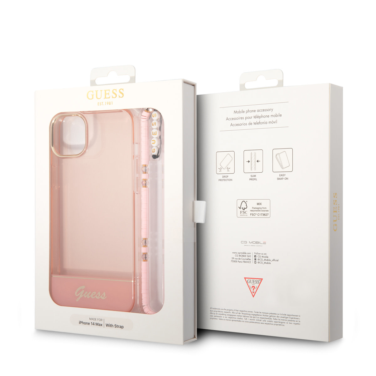 GUESS iPhone 14 Plus hoesje - Doorzichtig - met koord - Roze - detail 6