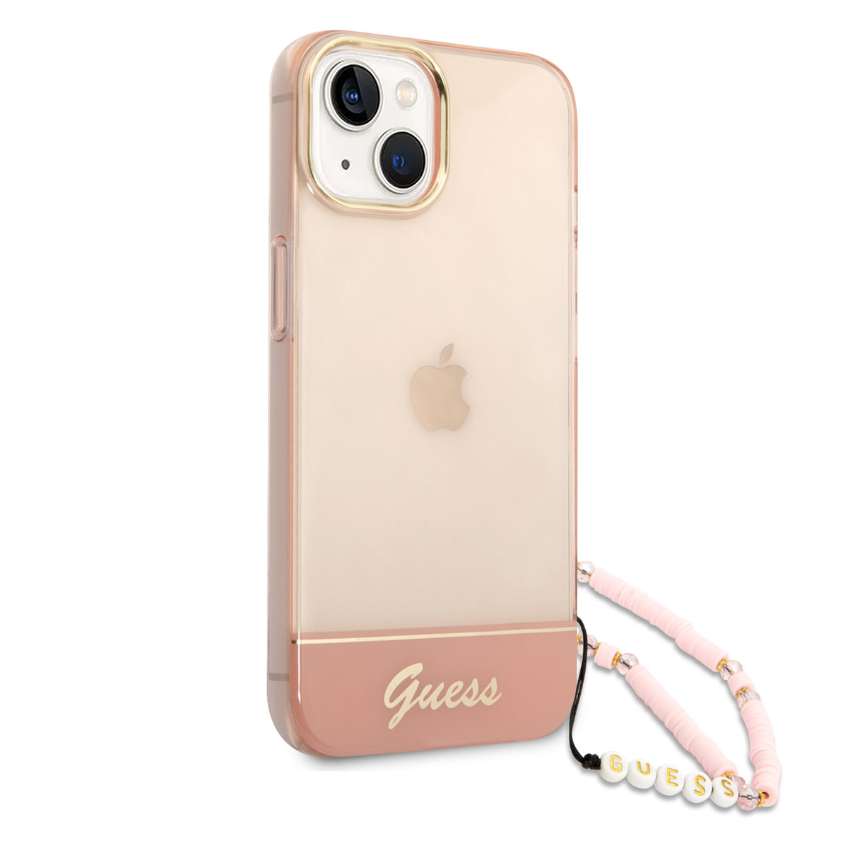 GUESS iPhone 14 Plus hoesje - Doorzichtig - met koord - Roze - detail 2