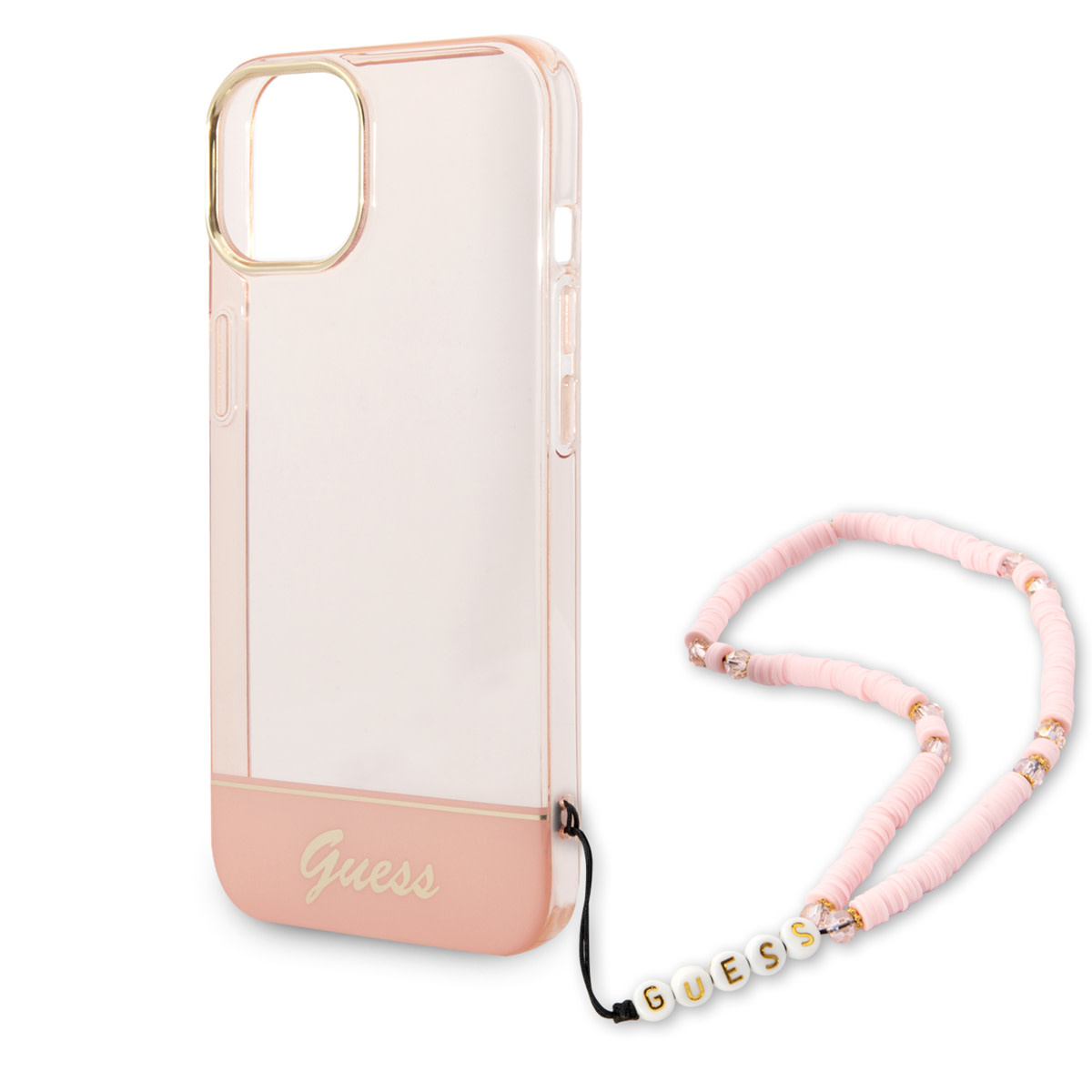 GUESS iPhone 14 Plus hoesje - Doorzichtig - met koord - Roze - detail 4