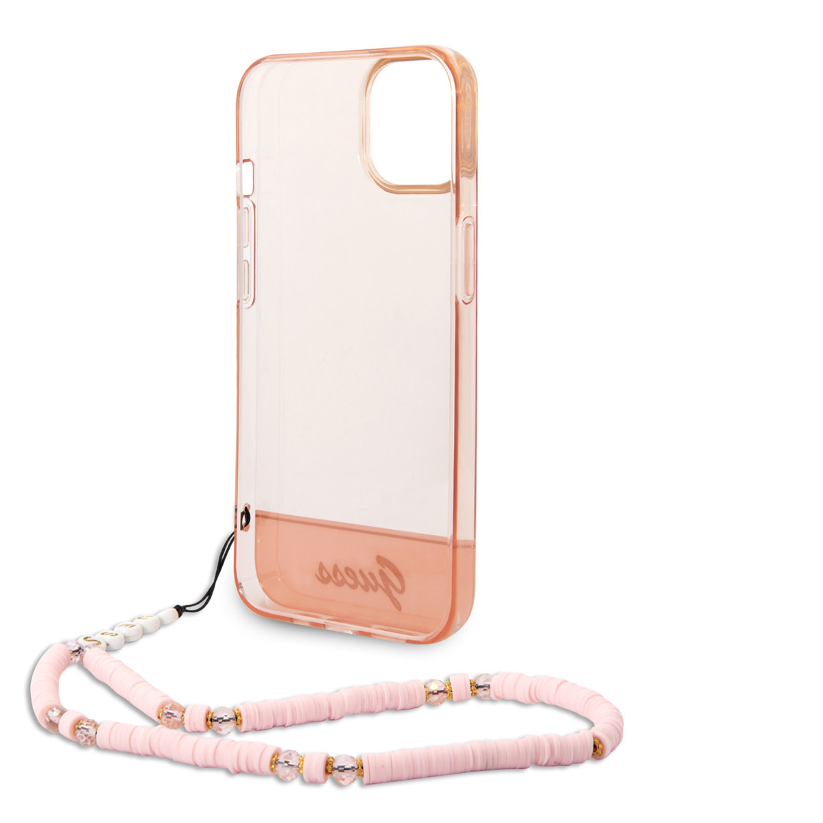 GUESS iPhone 14 Plus hoesje - Doorzichtig - met koord - Roze - detail 3