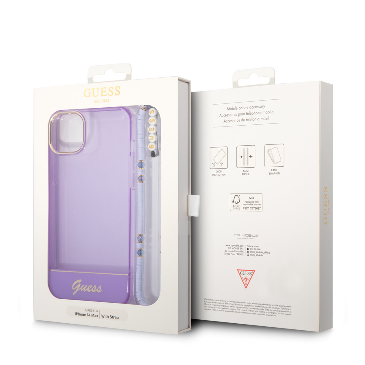 GUESS iPhone 14 Plus hoesje - Doorzichtig - met koord - Paars - detail 5