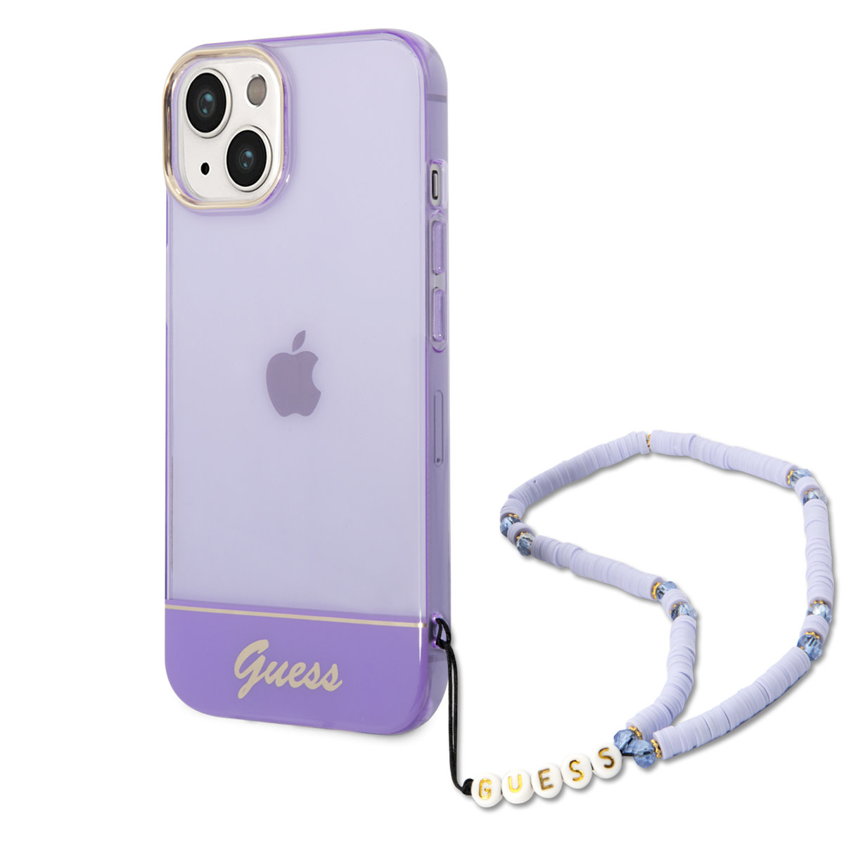 GUESS iPhone 14 Plus hoesje - Doorzichtig - met koord - Paars - productfoto