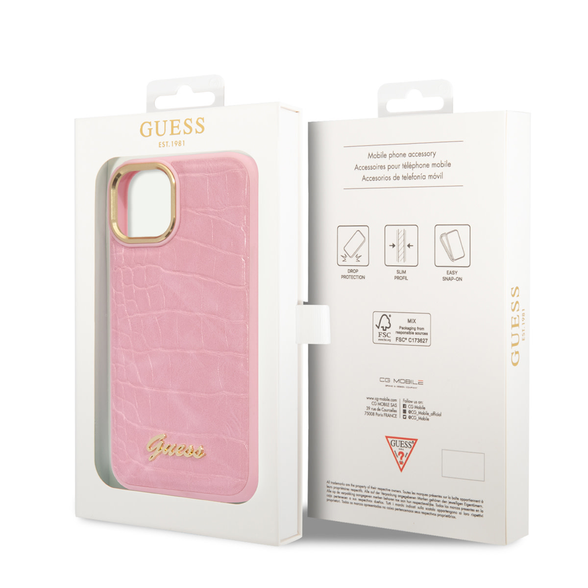GUESS iPhone 14 Plus hoesje - Croco - Metal Buttons & Camera - Roze - detail 6