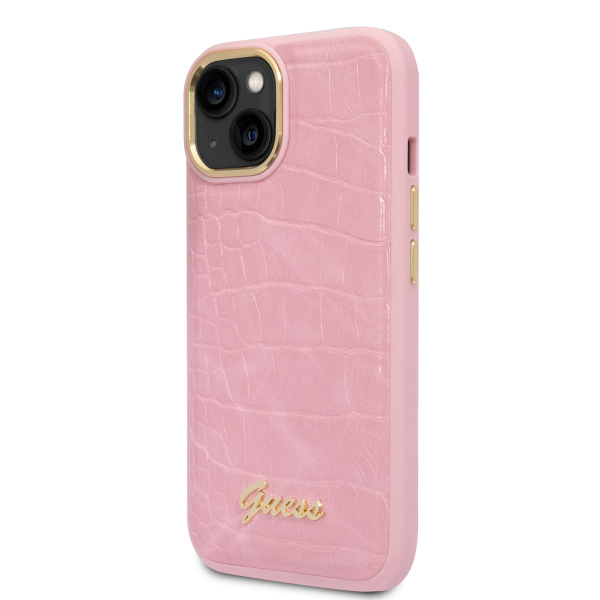 GUESS iPhone 14 Plus hoesje - Croco - Metal Buttons & Camera - Roze - detail 1