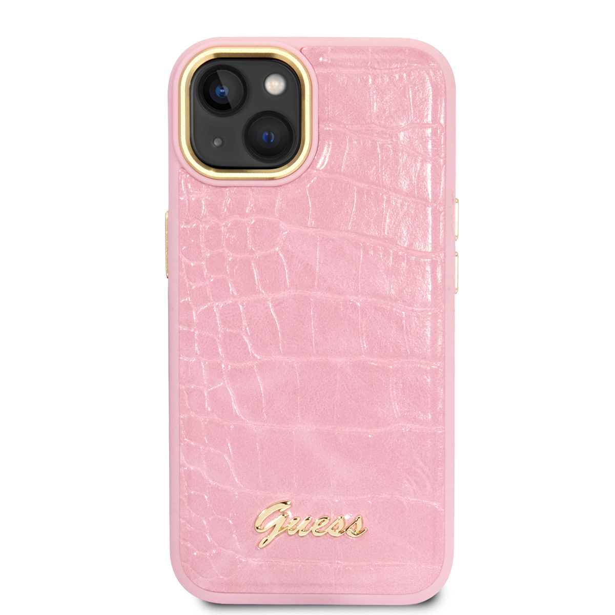 GUESS iPhone 14 Plus hoesje - Croco - Metal Buttons & Camera - Roze - detail 2
