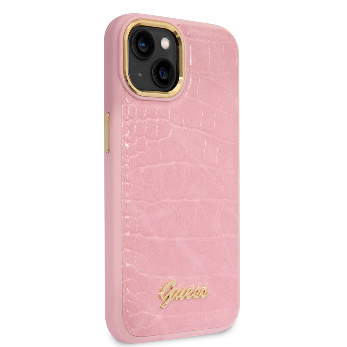 GUESS iPhone 14 Plus hoesje - Croco - Metal Buttons & Camera - Roze - detail 3