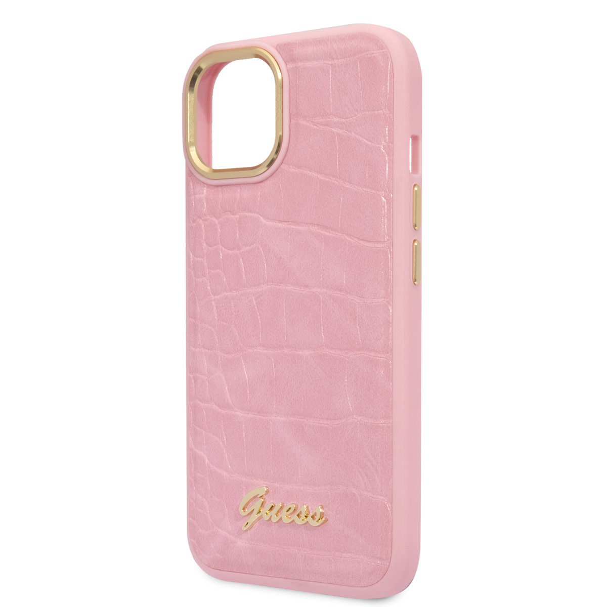 GUESS iPhone 14 Plus hoesje - Croco - Metal Buttons & Camera - Roze - detail 4